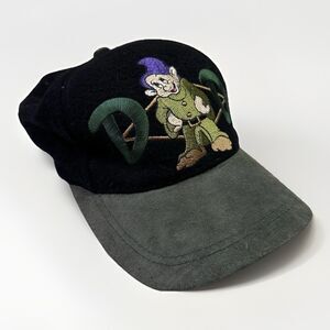 Vintage Disney Dopey Strapback Hat Wool Leather Brim Snow White 90s